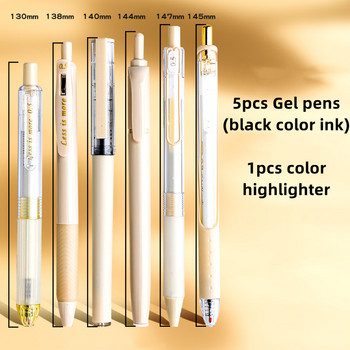 6 τμχ Σετ στυλό γραφής 0,5 mm Ballpoint Black Color Gel μελάνι & Retro Color Highlighter Office School FC7200