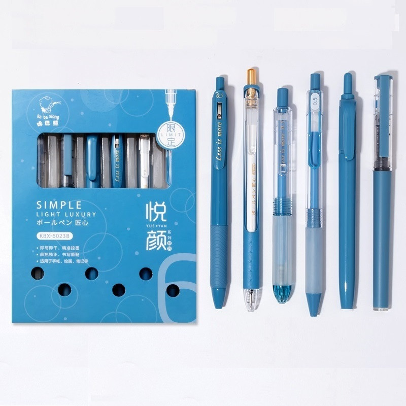 Set de 6 pixuri pentru scris, 0,5 mm, cerneală gel de culoare neagră și marcator de evidențiere color retro, birou, școală FC7200