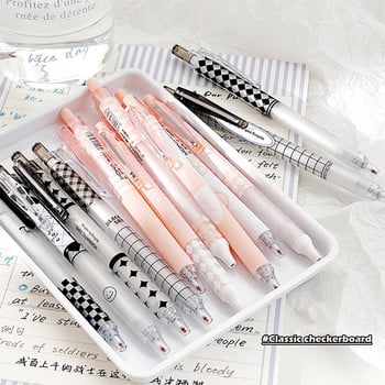 6 ΤΕΜ/ΣΕΤ Σετ στυλό Kawaii Gel ST Nib 0,5mm Μαύρο Ανταλλακτικό Κορεάτικο σκακιέρα για Γράψιμο Γραφικών Χαριτωμένο σχολικό προμήθεια