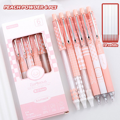 6PCS/SET Kawaii set gel olovki ST pero 0,5 mm crno punjenje, korejska šahovnica za pisanje, slatki školski pribor za učenike