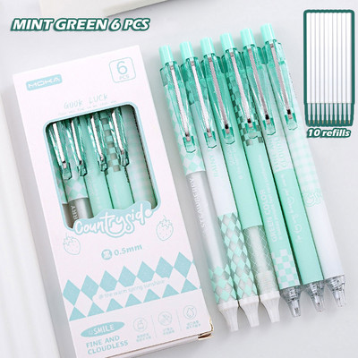 6PCS/SET Kawaii set gel olovki ST pero 0,5 mm crno punjenje, korejska šahovnica za pisanje, slatki školski pribor za učenike