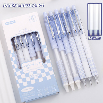 6PCS/SET Kawaii set gel olovki ST pero 0,5 mm crno punjenje, korejska šahovnica za pisanje, slatki školski pribor za učenike