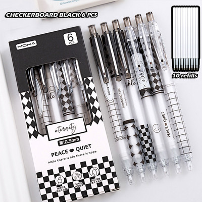 6PCS/SET Kawaii set gel olovki ST pero 0,5 mm crno punjenje, korejska šahovnica za pisanje, slatki školski pribor za učenike