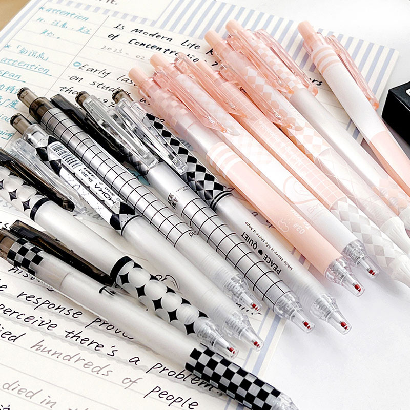 6PCS/SET Kawaii set gel olovki ST pero 0,5 mm crno punjenje, korejska šahovnica za pisanje, slatki školski pribor za učenike