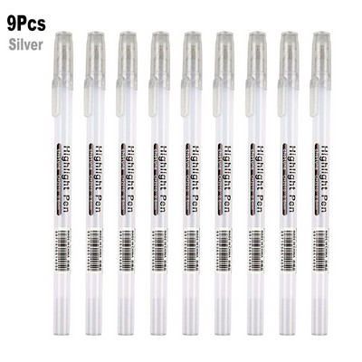 Set de 9 bucăți de culori, stilou cu cerneală gel de evidențiere, 0,8 mm, vârf de glonț, alb, argintiu, aur, pentru artă, desen, schiță, design, marker de scriere linie fină