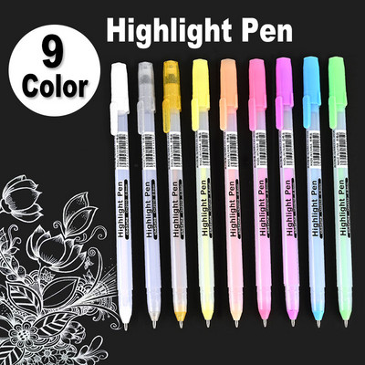 Set de 9 bucăți de culori, stilou cu cerneală gel de evidențiere, 0,8 mm, vârf de glonț, alb, argintiu, aur, pentru artă, desen, schiță, design, marker de scriere linie fină