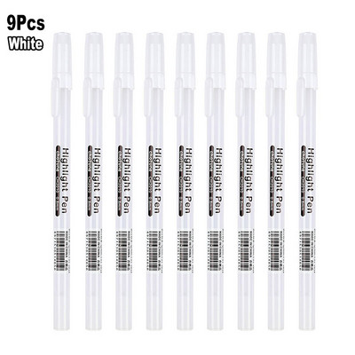 Set de 9 bucăți de culori, stilou cu cerneală gel de evidențiere, 0,8 mm, vârf de glonț, alb, argintiu, aur, pentru artă, desen, schiță, design, marker de scriere linie fină