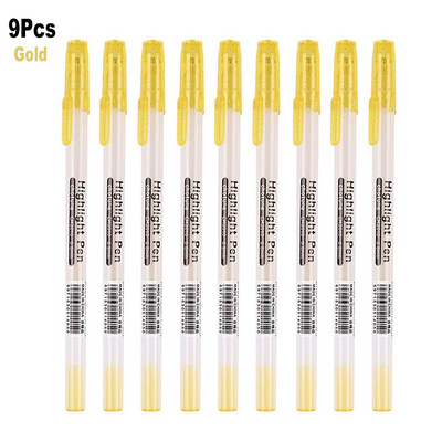 Set de 9 bucăți de culori, stilou cu cerneală gel de evidențiere, 0,8 mm, vârf de glonț, alb, argintiu, aur, pentru artă, desen, schiță, design, marker de scriere linie fină