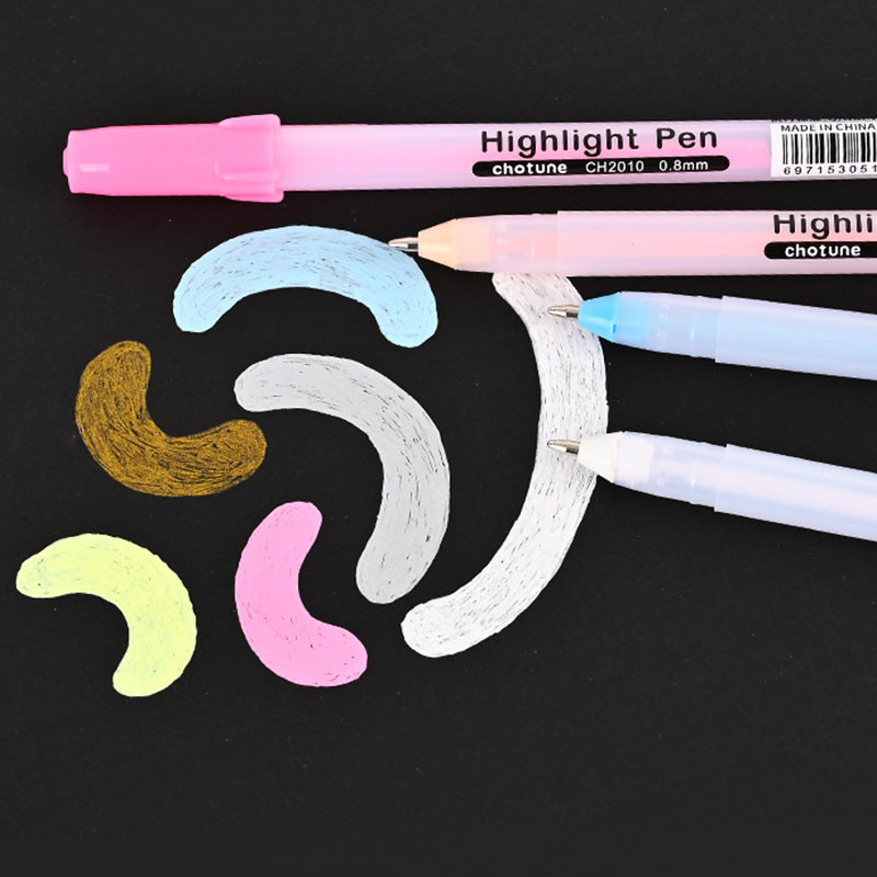 Set de 9 bucăți de culori, stilou cu cerneală gel de evidențiere, 0,8 mm, vârf de glonț, alb, argintiu, aur, pentru artă, desen, schiță, design, marker de scriere linie fină