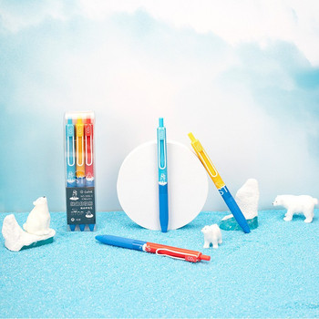 3бр. Комплект гелови химикалки Save Bear с по-малко CO2 Сладко мече 0,5 mm Химикалка с щракване Черно цветно мастило за писане в училищна канцелария F379