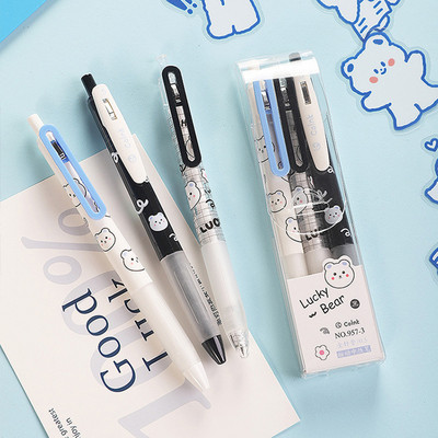 3db Save Bear gél toll szett Kevesebb CO2 Cute Bear, 0,5 mm-es golyóstoll, kattintás, fekete színes tinta iskolai irodai használatra F379
