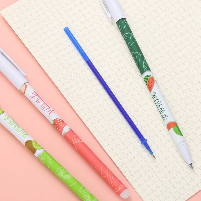 6 vnt. / rinkinys Kawaii Fruit Nutrinami Plaunama Rankena Nutrinami Tušinukai Pripildomi 0,38 mm Mėlyno rašalo gelio rašikliai mokyklinėms biuro reikmenims
