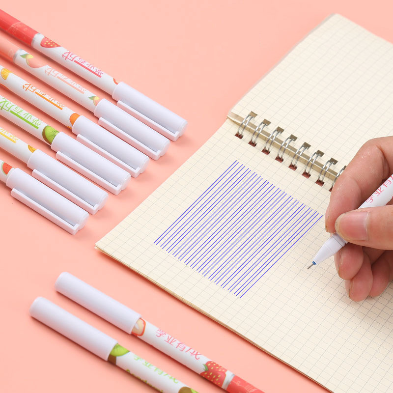 6 vnt. / rinkinys Kawaii Fruit Nutrinami Plaunama Rankena Nutrinami Tušinukai Pripildomi 0,38 mm Mėlyno rašalo gelio rašikliai mokyklinėms biuro reikmenims