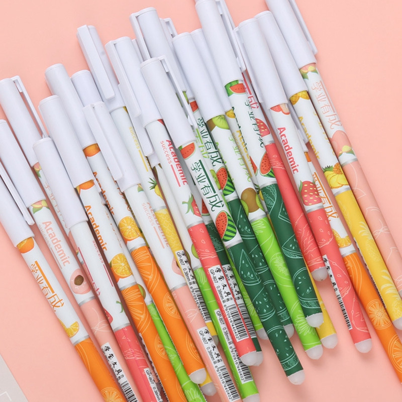 6 vnt. / rinkinys Kawaii Fruit Nutrinami Plaunama Rankena Nutrinami Tušinukai Pripildomi 0,38 mm Mėlyno rašalo gelio rašikliai mokyklinėms biuro reikmenims