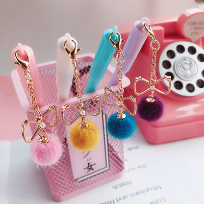 4vnt Girly Bowknot Hairball pakabukas gelio rašiklis 0,5 mm juodo rašalo Tušinukas, rašomas vaikams Dovanų biuro reikmenys mokiniams H6840