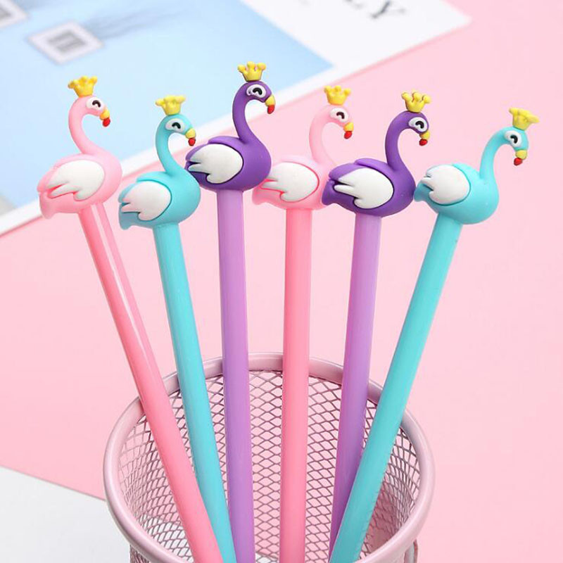 3 vnt / maišelis 0,38 mm juodas adatos vamzdelis Creative Exquisite Flamingo Swan Gel Gel Pen School Pen Pen Biuro reikmenys Dovanos