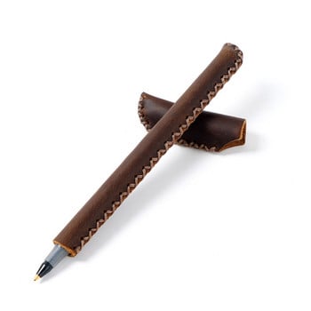 Калъф за гел химикалка от естествена кожа Многократна ръчно изработена химикалка, защита на училищни канцеларски материали за писане, момче, момиче, подарък