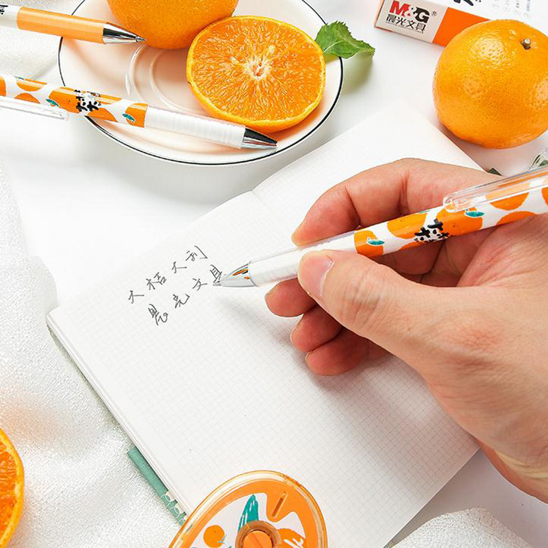 Armas oranž geelpliiats, 0,5 mm must sinine ja punane tindiga kõrge kvaliteediga pressgeelpliiats, koolitarbed, kirjatarbed 4tk/partii