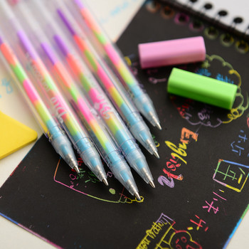 6 τμχ στυλό Rainbow Ballpoint 0,8mm Multi Color Ink Pens Fluorescence Highlighter for Paper Drawing Paint Σχολικά είδη H6555
