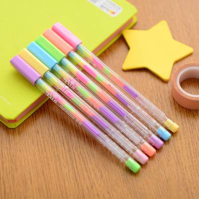6 бр. Химикалка Rainbow Pen Химикалки с многоцветно мастило Флуоресцентен маркер за рисуване на хартия Ученически пособия H6555
