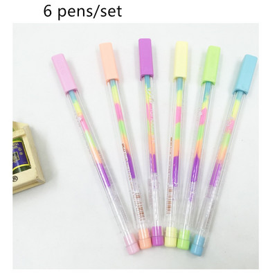 6 komada Rainbow Pen Kemijska olovka 0,8 mm Višebojne tintne olovke Fluorescentni marker za crtanje na papiru Boja Školski pribor H6555