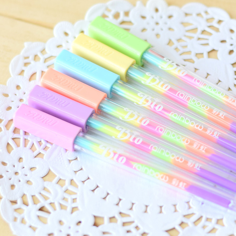 6 komada Rainbow Pen Kemijska olovka 0,8 mm Višebojne tintne olovke Fluorescentni marker za crtanje na papiru Boja Školski pribor H6555