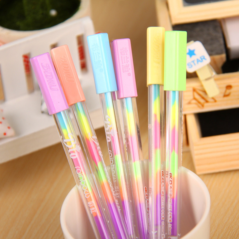 6 komada Rainbow Pen Kemijska olovka 0,8 mm Višebojne tintne olovke Fluorescentni marker za crtanje na papiru Boja Školski pribor H6555
