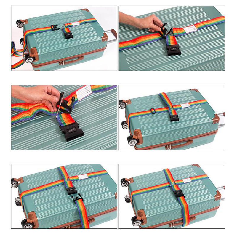 3 skaitmenų slaptažodžio užraktas nailoninis bagažo dirželis kryžminio diržo pakavimas Reguliuojamas kelioninis lagaminas Sagtis dirželis bagažo diržai