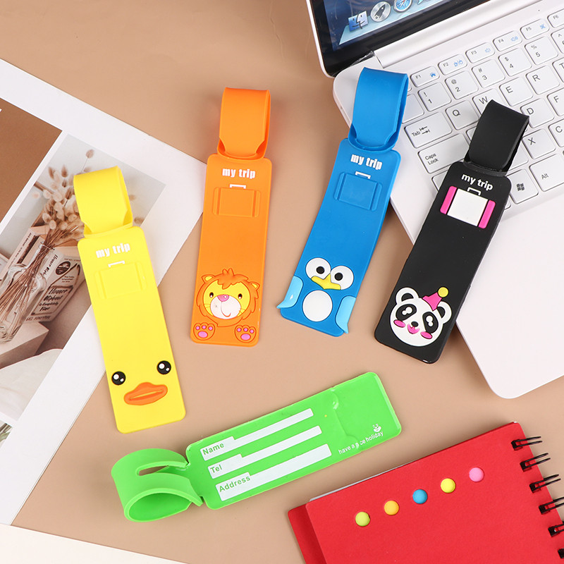 5vnt Atsitiktinis animacinis bagažo etikečių dangtelis Kelioninis krepšys Žymos Priedai Silikoninis lagaminas ID Adreso laikiklis Žymos Kelionių priedai