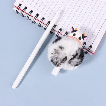 Cute Fur Ball Gel στυλό βελούδινο στυλό αγελάδας μαύρο μελάνι Signature στυλό Κορεατικά επιστολόχαρτα για κορίτσια Δώρα