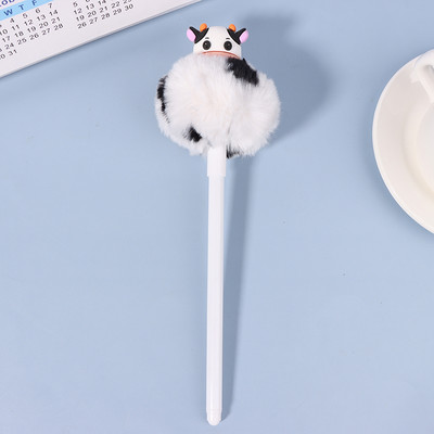 Slatka krznena kuglična gel olovka Plišana kravlja crna tintna olovka Olovke s potpisom Korejski pribor za darove za djevojčice