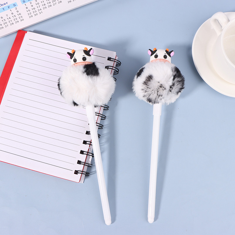 Slatka krznena kuglična gel olovka Plišana kravlja crna tintna olovka Olovke s potpisom Korejski pribor za darove za djevojčice