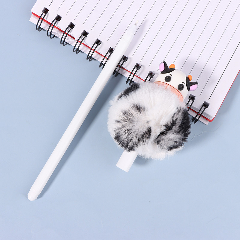 Slatka krznena kuglična gel olovka Plišana kravlja crna tintna olovka Olovke s potpisom Korejski pribor za darove za djevojčice