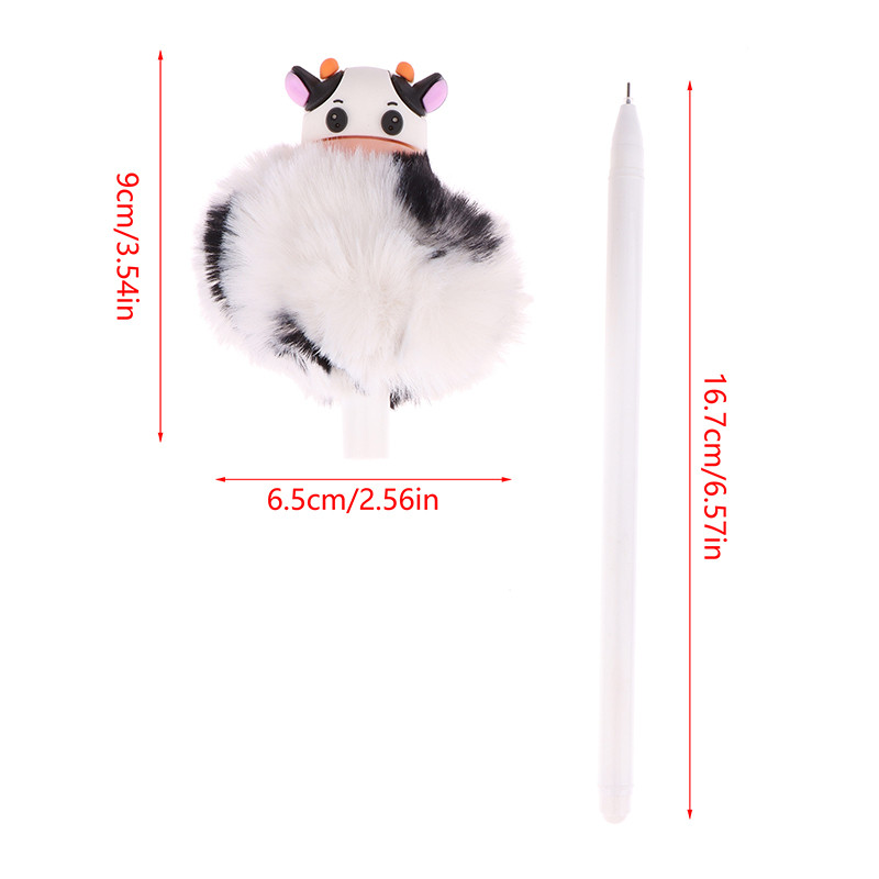 Slatka krznena kuglična gel olovka Plišana kravlja crna tintna olovka Olovke s potpisom Korejski pribor za darove za djevojčice