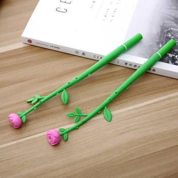 Силиконова креативна сладка розова гел химикалка с цветя Kawaii Канцеларски материали Училищни офис консумативи Сладки, красиви химикалки