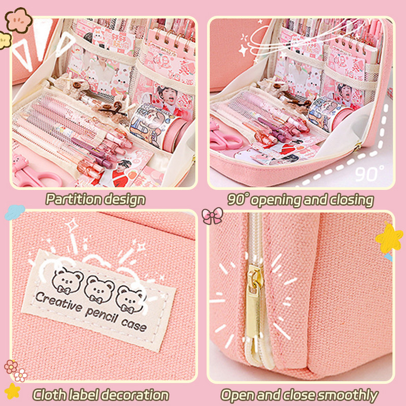 Didelės talpos pieštukų dėklai Kawaii Pen Box Moteriškas kosmetikos krepšys Atgal į mokyklą Prekės Japoniškos Korėjos raštinės reikmenys