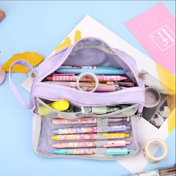 Молив с голям капацитет, трислойна сладка чанта за моливи, красива ученическа корейска канцеларска поставка за химикалки, детски училищни пособия