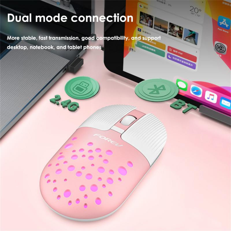 RYRA Αντιολισθητικό ποντίκι RGB USB2.4G Ασύρματο ποντίκι BT+2.4G Διπλής λειτουργίας Ποντίκι Gamer ανθεκτικό στον ιδρώτα για φορητό υπολογιστή Notebook Φορητός υπολογιστής Office Cute