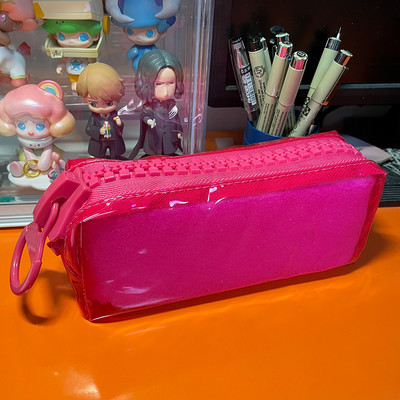 PVC didelis pieštuko dėklas su užtrauktuku Fluorescentinis permatomas spalvos kvadratas didelės talpos studentų raštinės reikmenų mokyklinių reikmenų laikymo krepšys