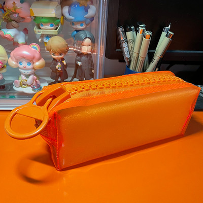 PVC didelis pieštuko dėklas su užtrauktuku Fluorescentinis permatomas spalvos kvadratas didelės talpos studentų raštinės reikmenų mokyklinių reikmenų laikymo krepšys