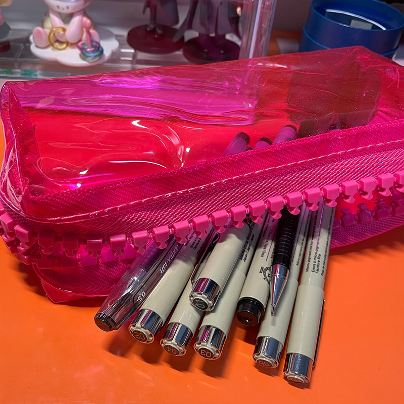 PVC didelis pieštuko dėklas su užtrauktuku Fluorescentinis permatomas spalvos kvadratas didelės talpos studentų raštinės reikmenų mokyklinių reikmenų laikymo krepšys