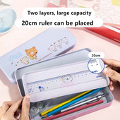 Μεταλλική μολυβοθήκη Cartoon Kawaii School Stationery Storage Box Διπλής στρώσης Μολυβοθήκες Πολυλειτουργικές Student Cute Case Pen Box