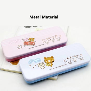 Μεταλλική μολυβοθήκη Cartoon Kawaii School Stationery Storage Box Διπλής στρώσης Μολυβοθήκες Πολυλειτουργικές Student Cute Case Pen Box