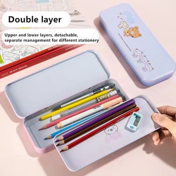 Μεταλλική μολυβοθήκη Cartoon Kawaii School Stationery Storage Box Διπλής στρώσης Μολυβοθήκες Πολυλειτουργικές Student Cute Case Pen Box