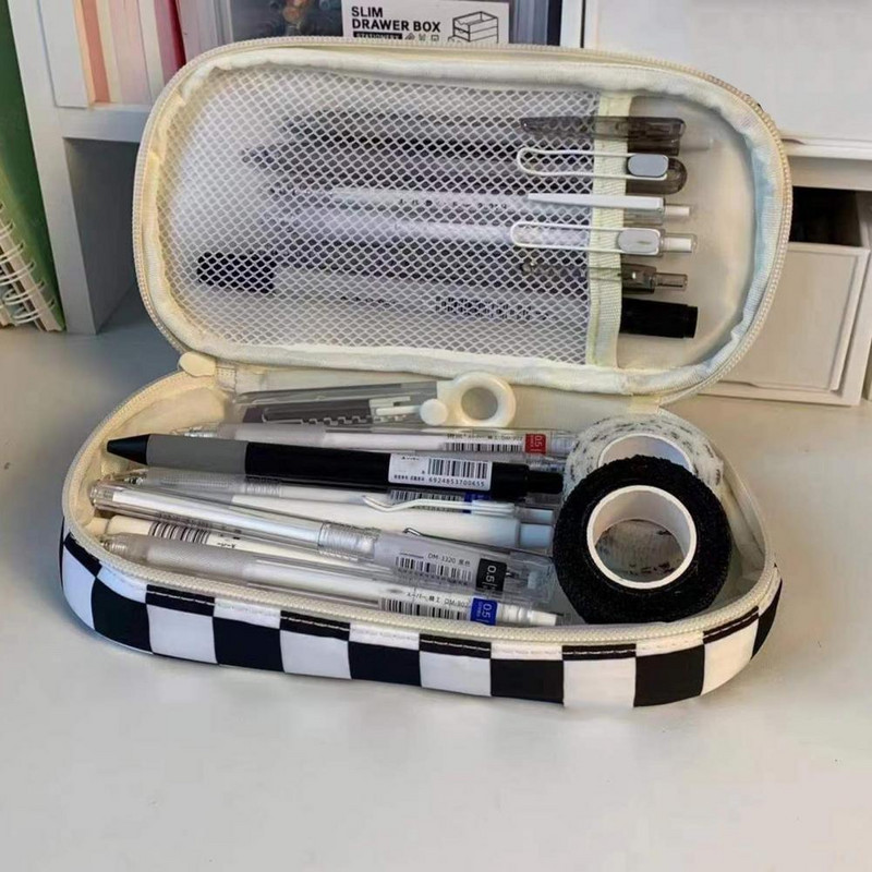 Speciális ceruzatáska nylon tolltartó hálós zsebbel, kényelmes érintőceruzatartó, széles nyílású