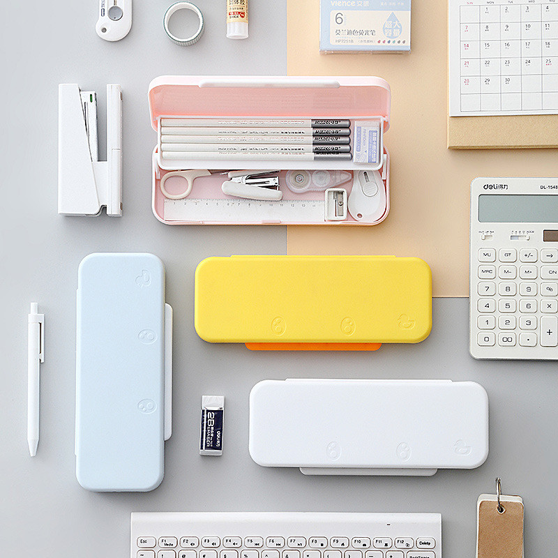 Daugiafunkcis dvigubo sluoksnio pieštukų dėklas, didelės talpos biuro mokyklos mokinių rašiklių rašymo priemonių laikymo dėžutė