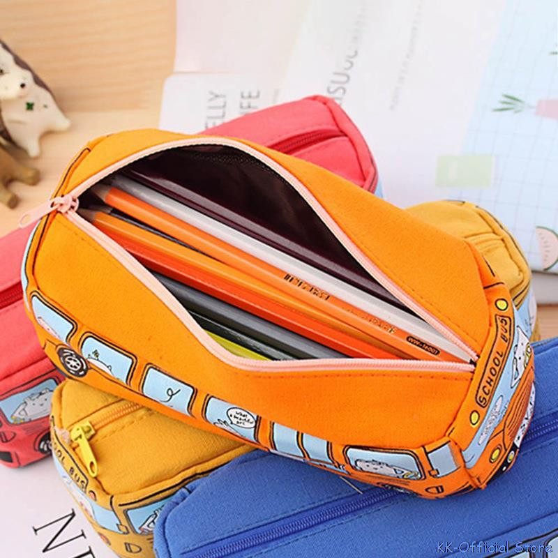 Autobusu pievilcīgs zīmuļu futrālis Audekla kancelejas piederumu kaste Lielas ietilpības pildspalvu soma Skolas penāļi bērniem pildspalvu futrālis Kawaii studentu dāvanas