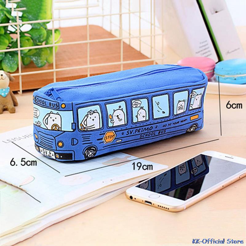 Autobusu pievilcīgs zīmuļu futrālis Audekla kancelejas piederumu kaste Lielas ietilpības pildspalvu soma Skolas penāļi bērniem pildspalvu futrālis Kawaii studentu dāvanas