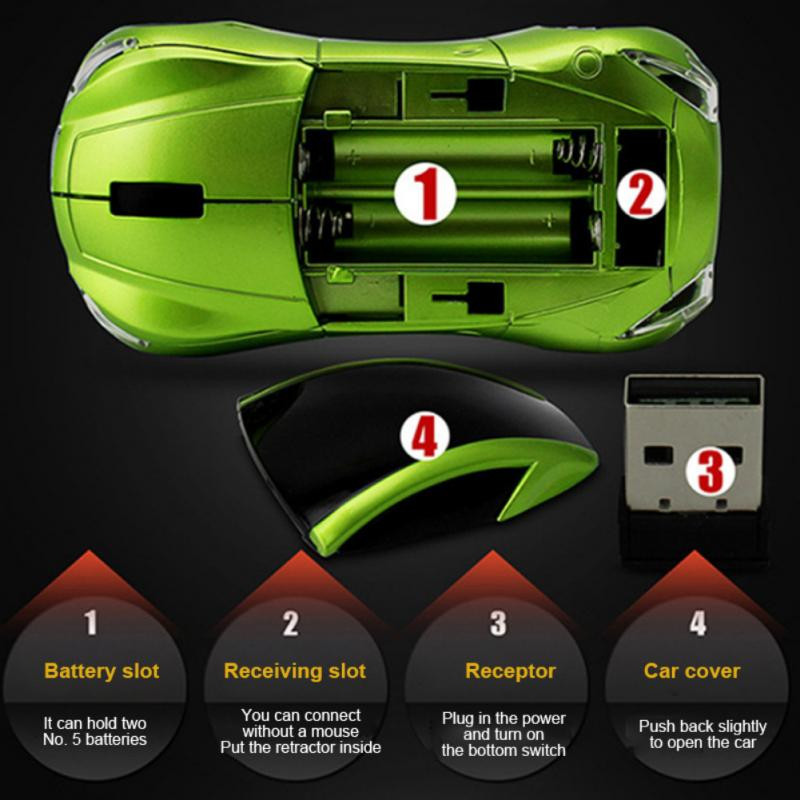 Ασύρματο ποντίκι 3D 2,4 HZ Ποντίκια με στυλ αυτοκινήτου Camouflage Optical Gaming Mouse 1600DPI With Light LED USB Receiver for Laptop