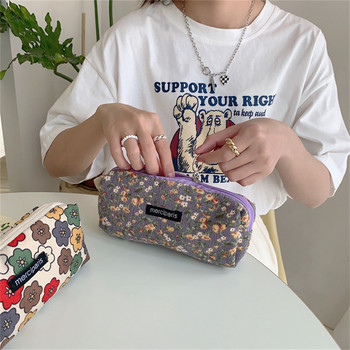 Калъф за моливи Ретро моливи Kawaii Корейски калъфи за канцеларски материали Чанти за момичета Corduroy Estuches Escolare Cute Flower Estojo Trousse Box